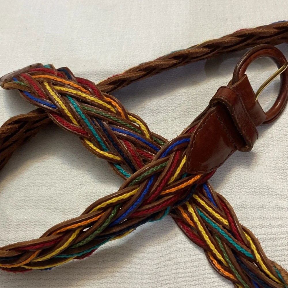 Multicolor Top Stitched Leather Woven Womens Belt - Size L